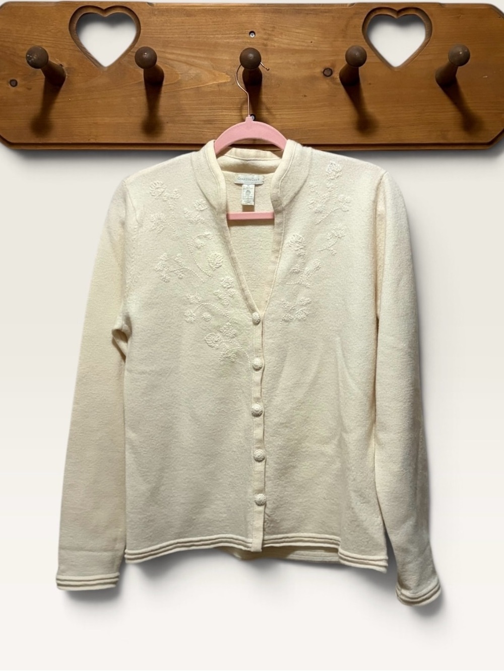 Charter Club 100% Merino Wool Embroidered Cardigan Women’s M Ivory